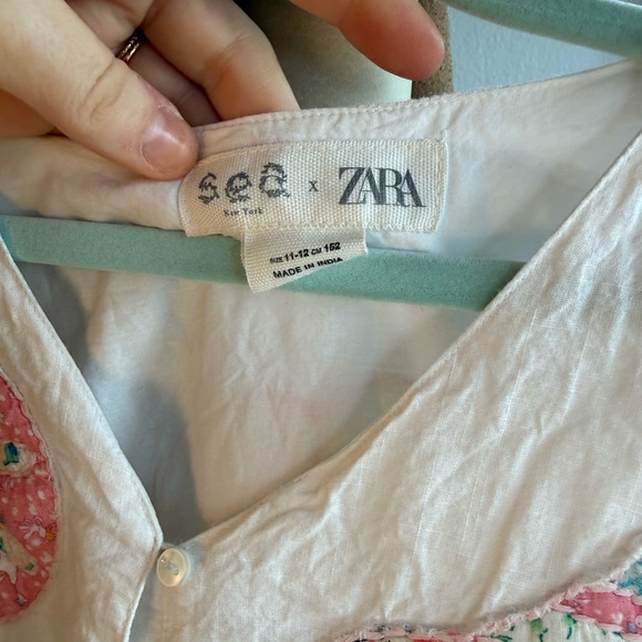 Kids Cream Dress with patchwork shell Patterns - Picture 3 of 4